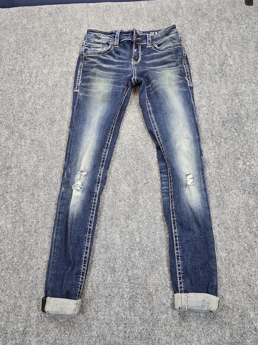 Buckle Black Fit No 53 Skinny Jeans Womens 25x32 Dark Wash Distressed Stretch